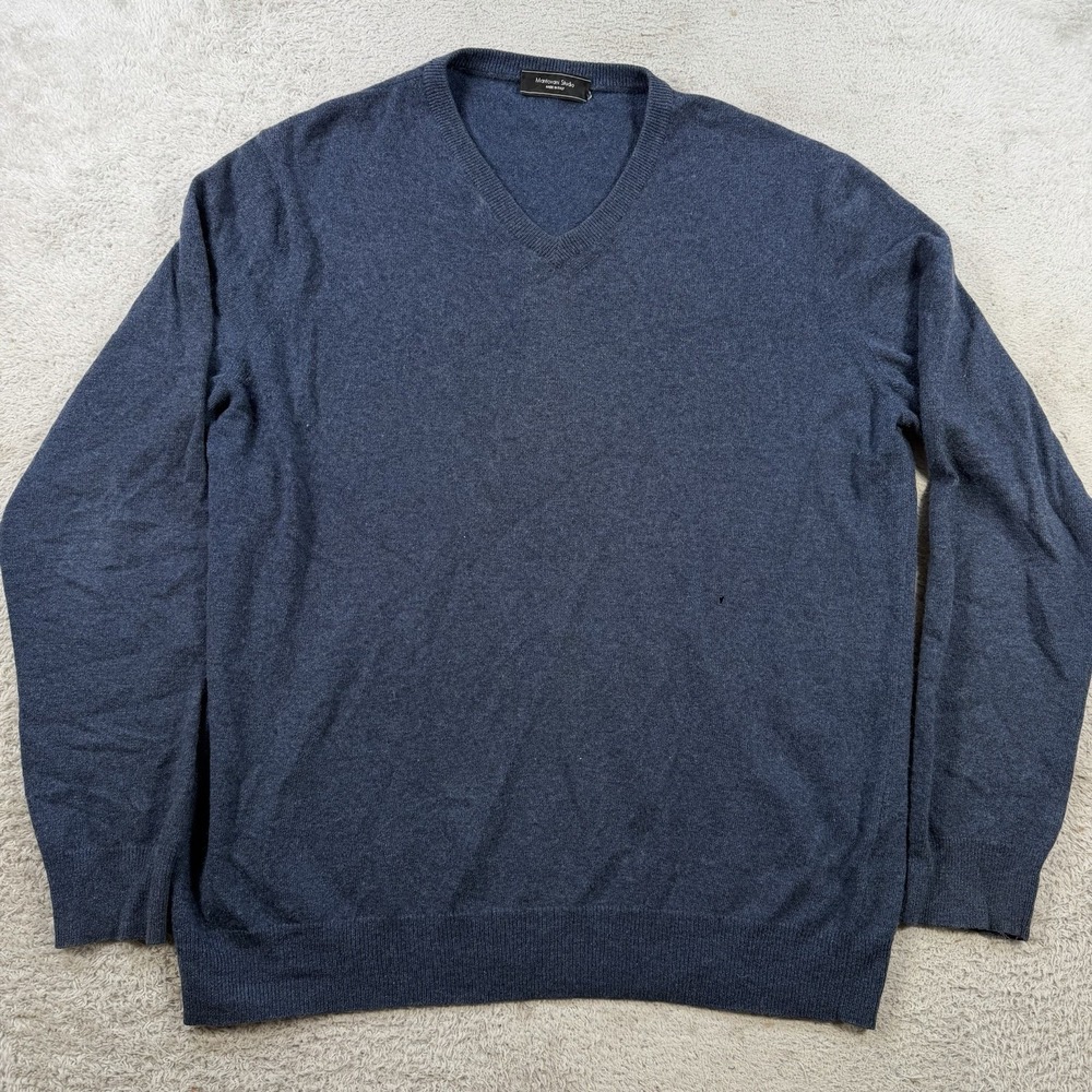 Mantovani Studio Sweater Mens XL Navy 100% Cashmere V-Neck Pullover Soft Italy